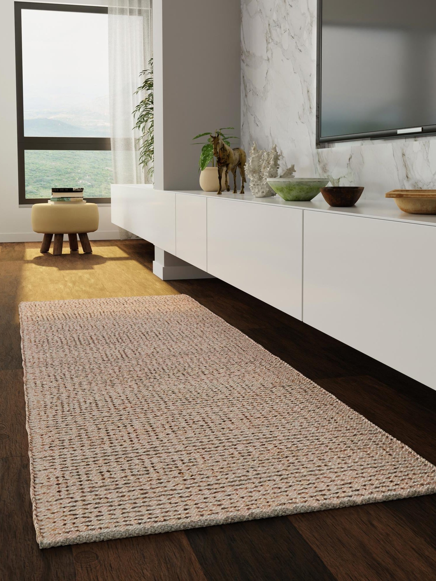 Pink and Gray 2' x 6' 1 Seaside Pearl Jute Runner Area Rug 60% Jute & 40% Wool All Natural Coastal Mood Carpet for Eco Friendly Home Interior Design for Sale at Rug Engine