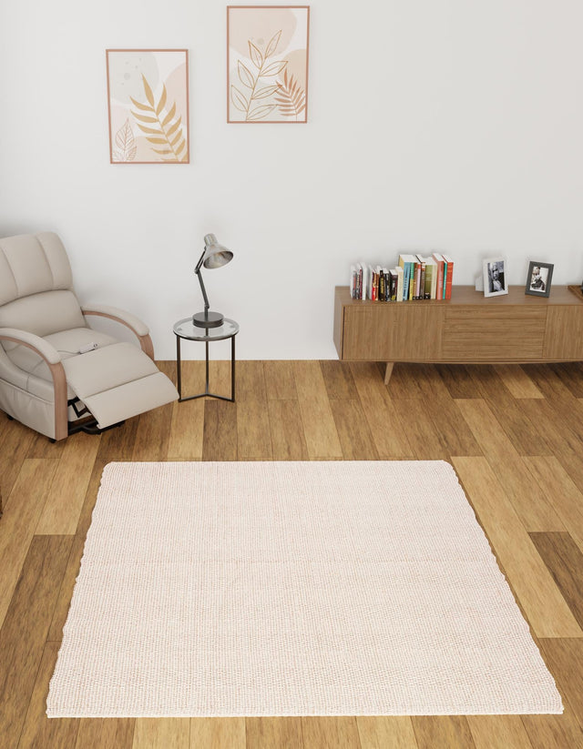 Pink and Gray 7' 10 x 7' 10 Seaside Pearl Jute Square Area Rug 60% Jute & 40% Wool All Natural Coastal Mood Carpet for Eco Friendly Home Interior Design for Sale at Rug Engine