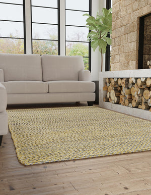 Yellow and Navy 5' 1 x 8' Seaside Pearl Jute Rectangle Area Rug 60% Jute & 40% Wool All Natural Coastal Mood Carpet for Eco Friendly Home Interior Design for Sale at Rug Engine