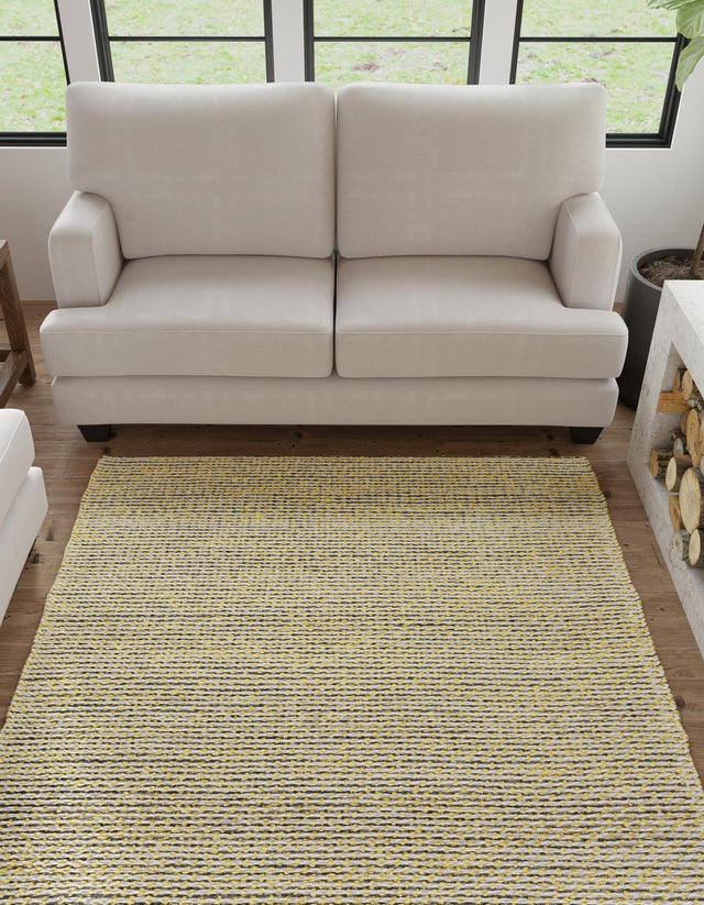 Yellow and Navy 5' 1 x 8' Seaside Pearl Jute Rectangle Area Rug 60% Jute & 40% Wool All Natural Coastal Mood Carpet for Eco Friendly Home Interior Design for Sale at Rug Engine