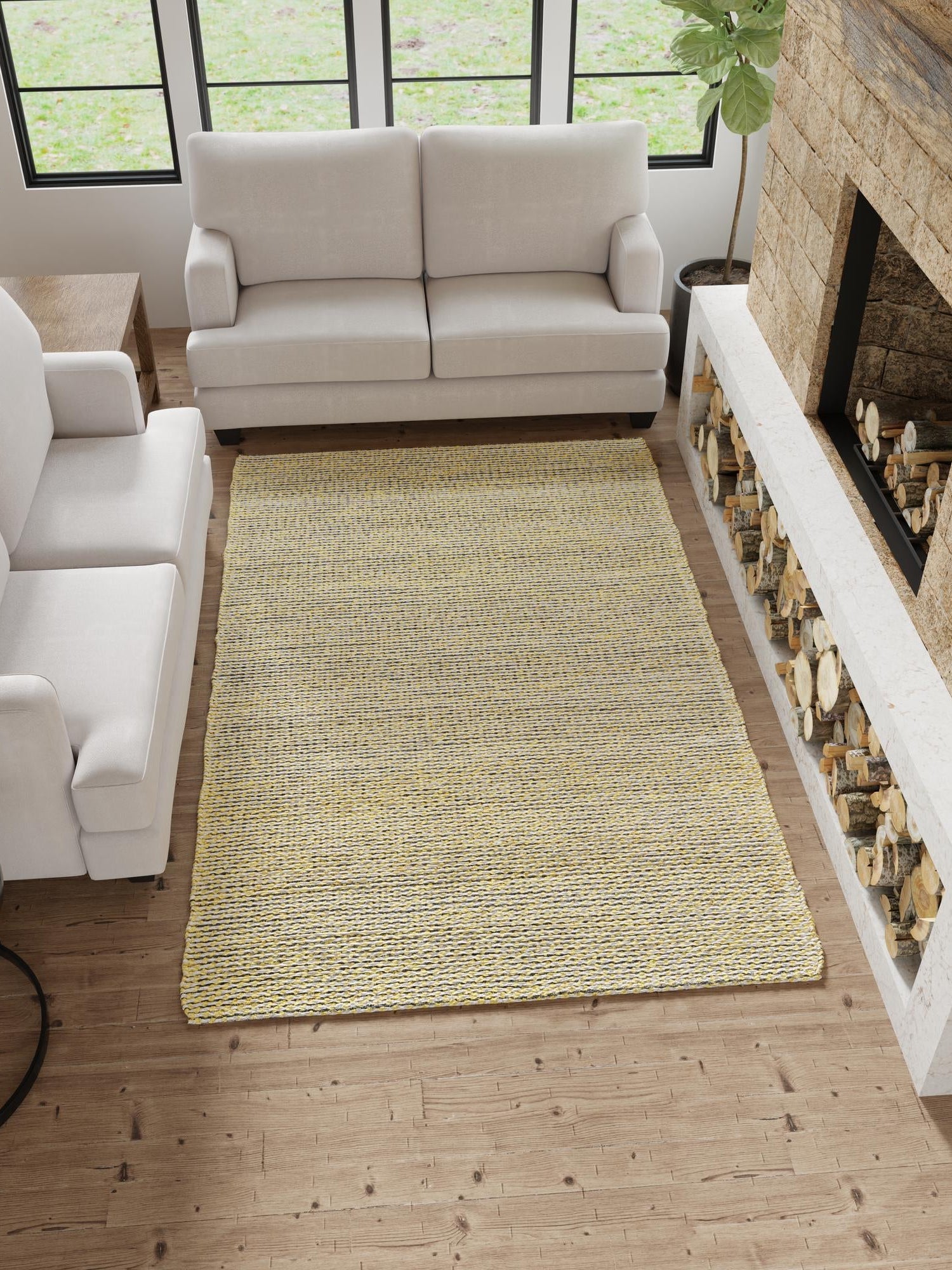 Yellow and Navy 7' 10 x 10' Seaside Pearl Jute Rectangle Area Rug 60% Jute & 40% Wool All Natural Coastal Mood Carpet for Eco Friendly Home Interior Design for Sale at Rug Engine