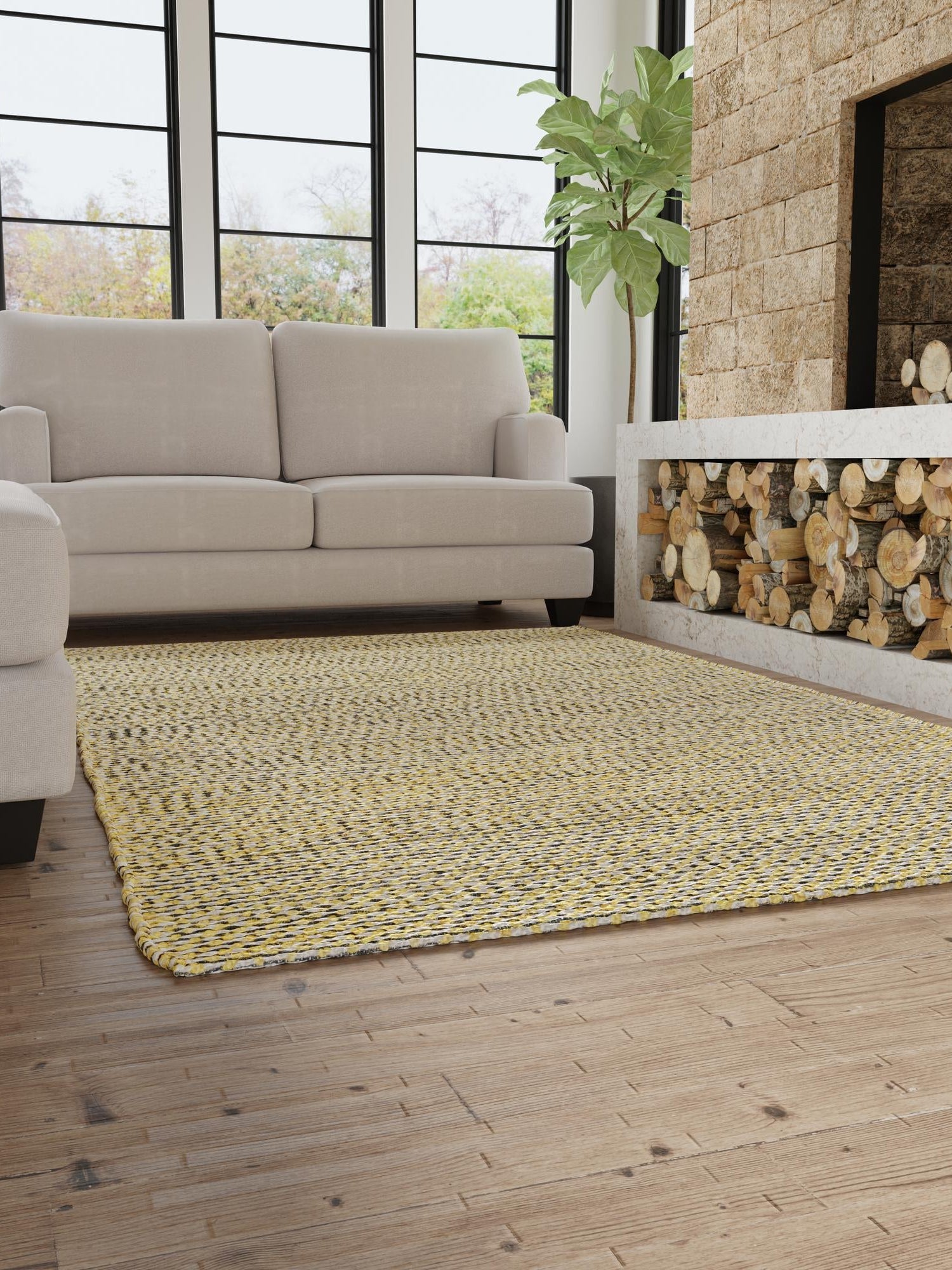 Yellow and Navy 7' 10 x 10' Seaside Pearl Jute Rectangle Area Rug 60% Jute & 40% Wool All Natural Coastal Mood Carpet for Eco Friendly Home Interior Design for Sale at Rug Engine