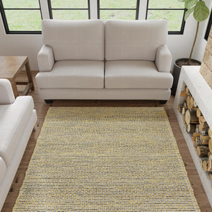 Yellow and Navy 5' 1 x 8' Seaside Pearl Jute Rectangle Area Rug 60% Jute & 40% Wool All Natural Coastal Mood Carpet for Eco Friendly Home Interior Design for Sale at Rug Engine