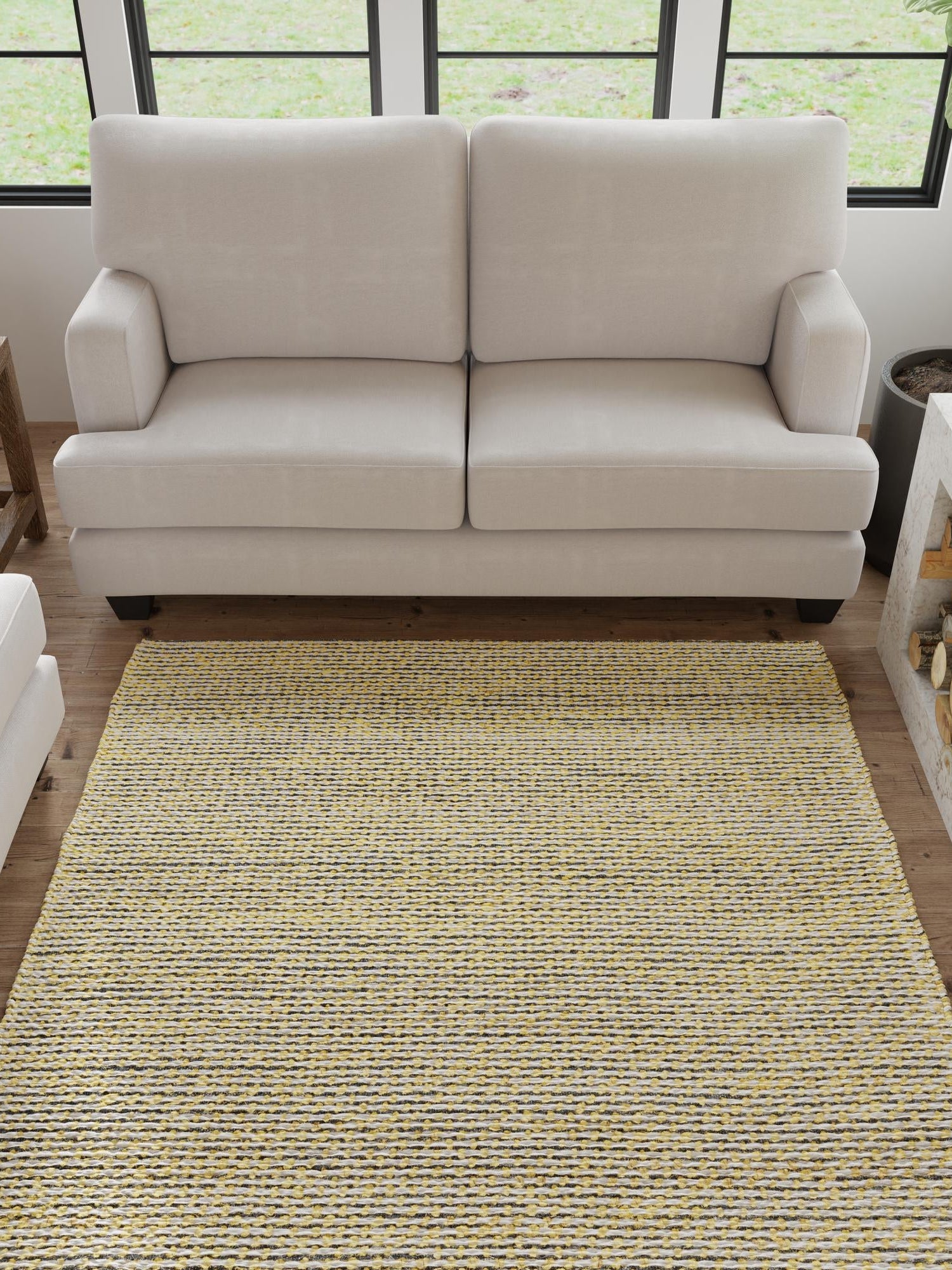 Yellow and Navy 7' 10 x 10' Seaside Pearl Jute Rectangle Area Rug 60% Jute & 40% Wool All Natural Coastal Mood Carpet for Eco Friendly Home Interior Design for Sale at Rug Engine