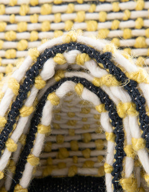 Yellow and Navy 2' x 6' 1 Seaside Pearl Jute Runner Area Rug 60% Jute & 40% Wool All Natural Coastal Mood Carpet for Eco Friendly Home Interior Design for Sale at Rug Engine