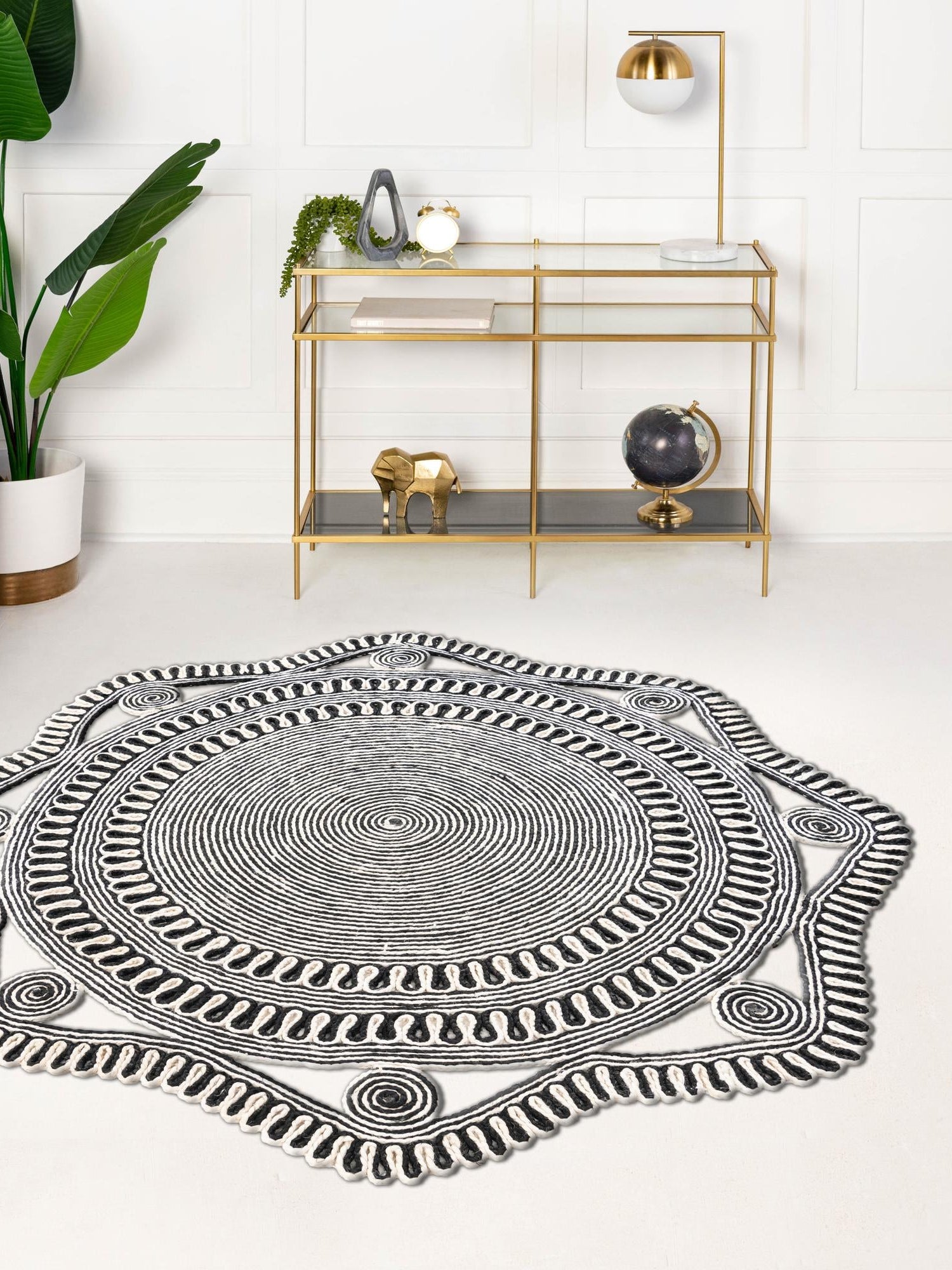 Black and White 10' x 10' Braided Jute Round Area Rug 100% Jute Hand Braided Natural Eco-Friendly Boho Style Carpet for Living Rooms Dining Office Space Dorms for Sale at Rug Engine