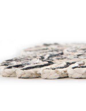 Black and White 5' 1 x 5' 1 Braided Jute Round Rug