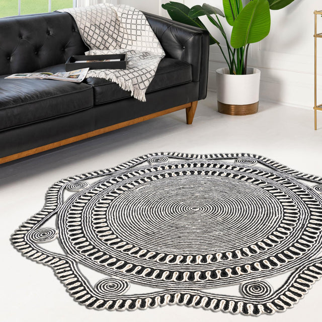 Black and White 3' 1 x 3' 1 Braided Jute Round Rug