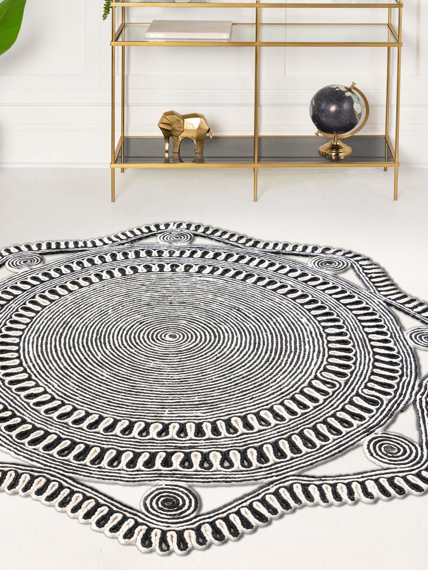 Black and White 5' 1 x 5' 1 Braided Jute Round Area Rug 100% Jute Hand Braided Natural Eco-Friendly Boho Style Carpet for Living Rooms Dining Office Space Dorms for Sale at Rug Engine