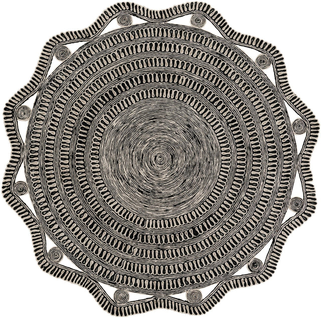 Black and White 8' x 8' Braided Jute Round Rug