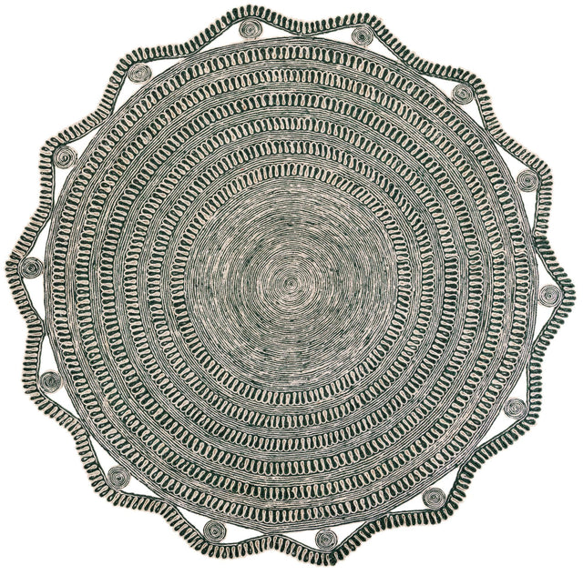 Green and White 10' x 10' Braided Jute Round Rug