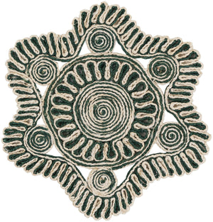 Green and White 2' x 2' Braided Jute Round Rug