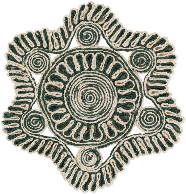 Green and White 2' x 2' Braided Jute Round Rug