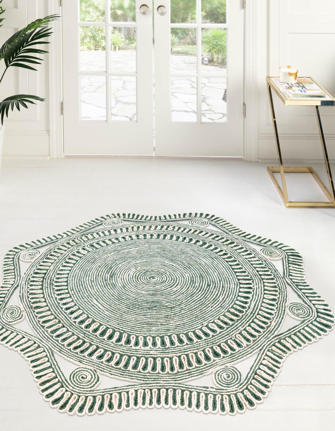 Green and White 10' x 10' Braided Jute Round Area Rug 100% Jute Hand Braided Natural Eco-Friendly Boho Style Carpet for Living Rooms Dining Office Space Dorms for Sale at Rug Engine