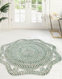 Green and White 5' 1 x 5' 1 Braided Jute Round Rug