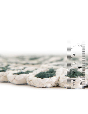 Green and White 5' 1 x 5' 1 Braided Jute Round Rug