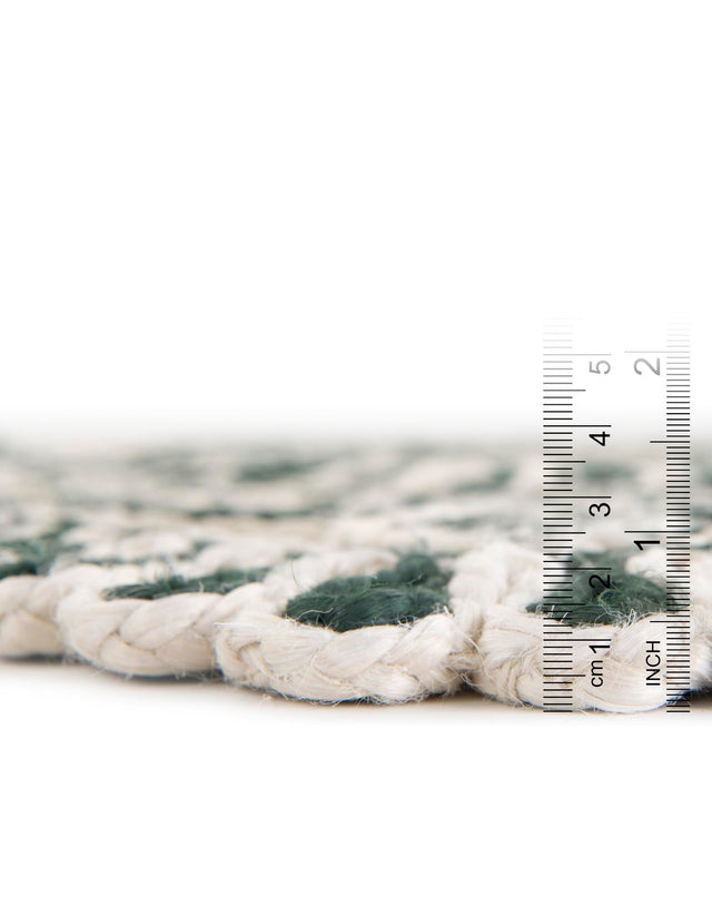 Green and White 5' 1 x 5' 1 Braided Jute Round Rug