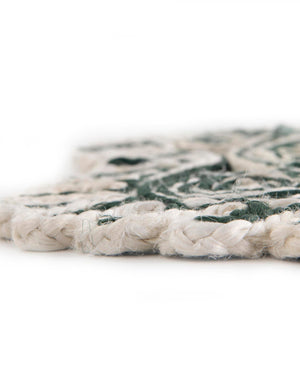 Green and White 10' x 10' Braided Jute Round Rug