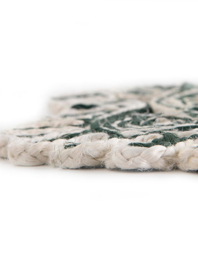 Green and White 5' 1 x 5' 1 Braided Jute Round Rug