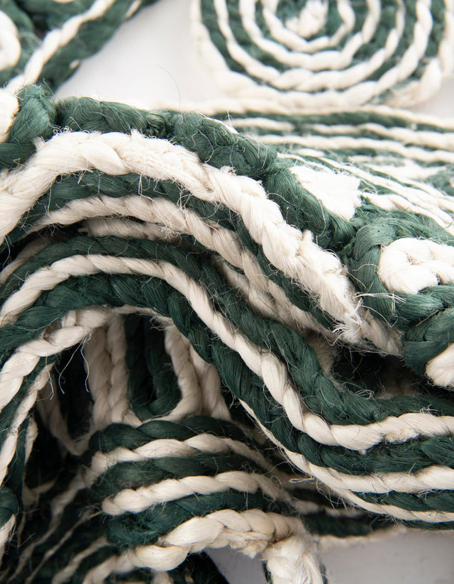 Green and White 10' x 10' Braided Jute Round Rug
