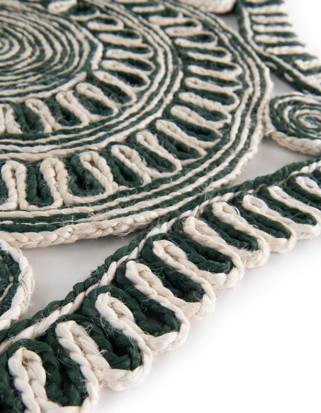 Green and White 5' 1 x 5' 1 Braided Jute Round Rug