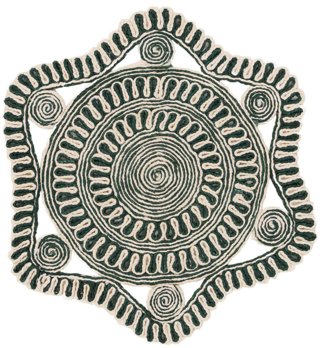 Green and White 3' 1 x 3' 1 Braided Jute Round Rug