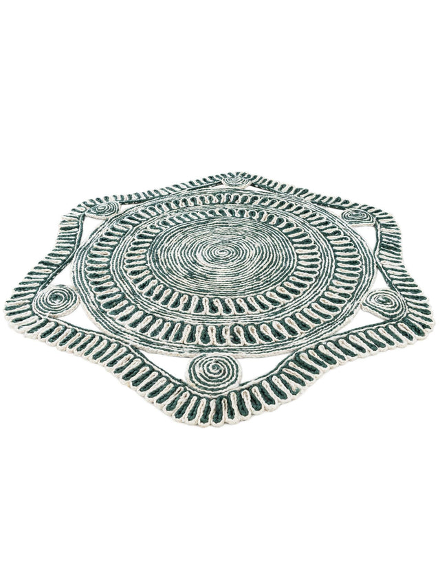 Green and White 4' 1 x 4' 1 Braided Jute Round Rug
