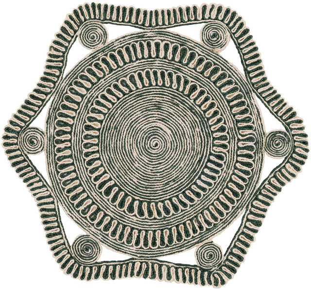 Green and White 4' 1 x 4' 1 Braided Jute Round Rug