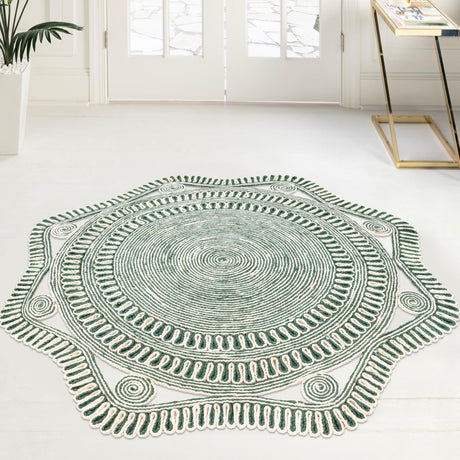Green and White 8' x 8' Braided Jute Round Rug