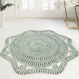 Green and White 10' x 10' Braided Jute Round Rug