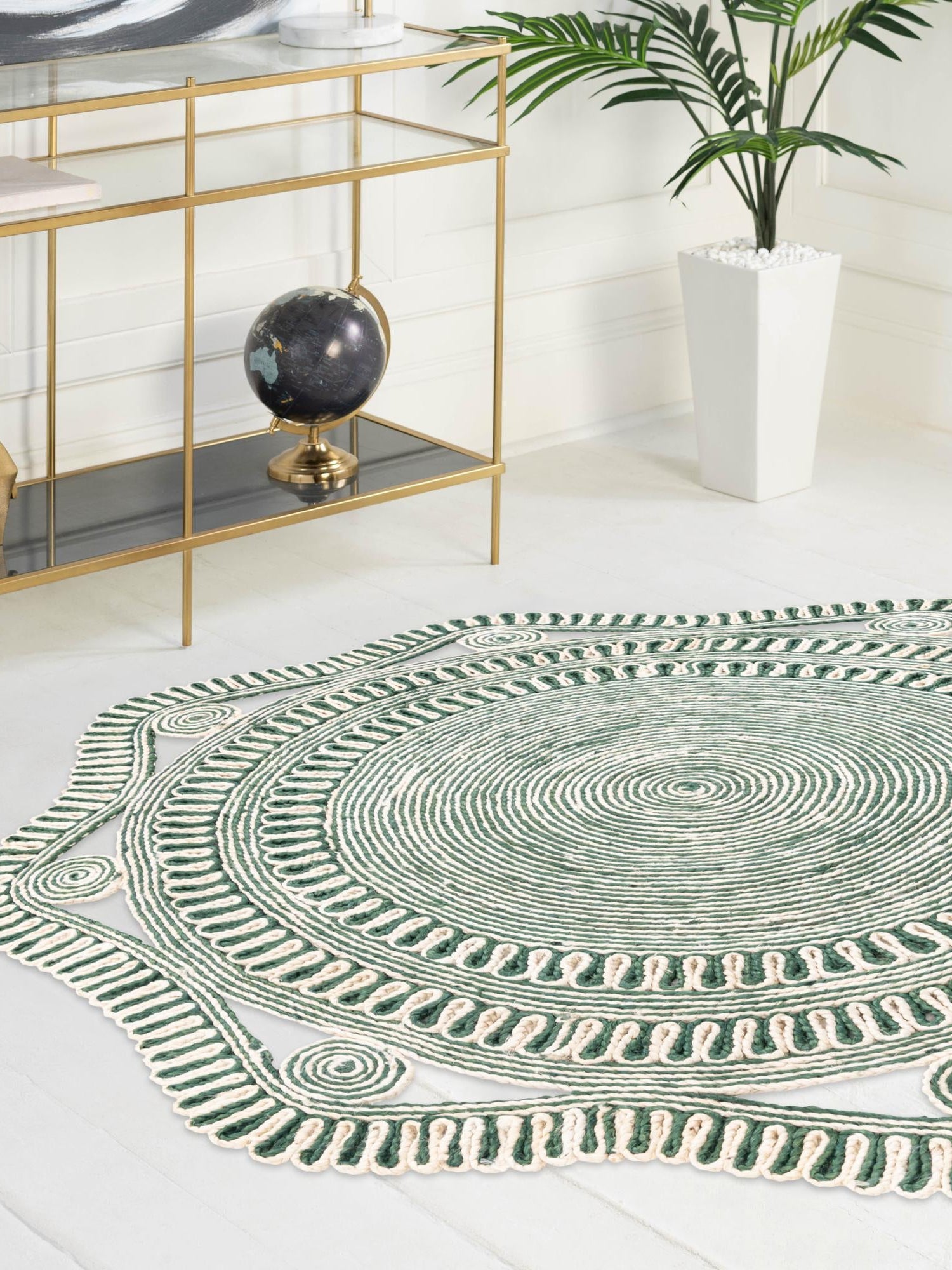 Green and White 3' 1 x 3' 1 Braided Jute Round Area Rug 100% Jute Hand Braided Natural Eco-Friendly Boho Style Carpet for Living Rooms Dining Office Space Dorms for Sale at Rug Engine