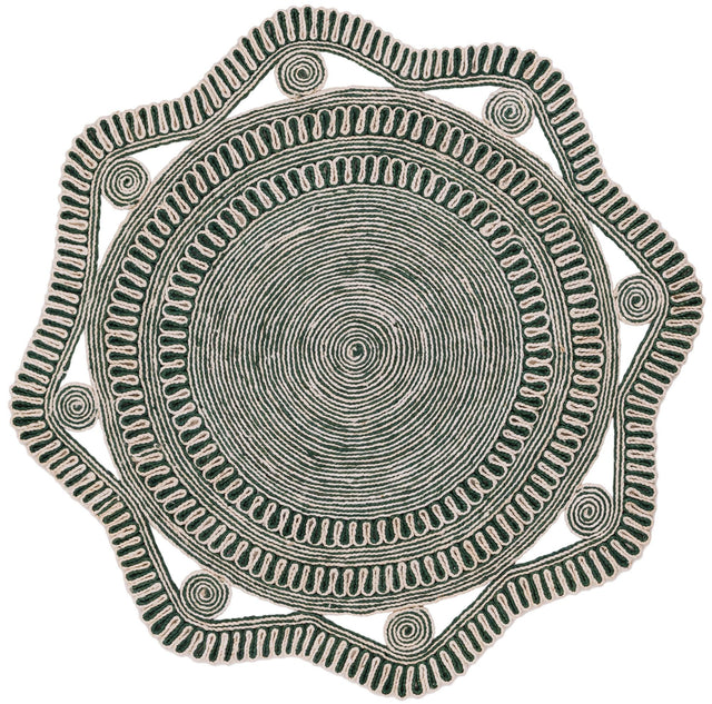 Green and White 5' 1 x 5' 1 Braided Jute Round Rug