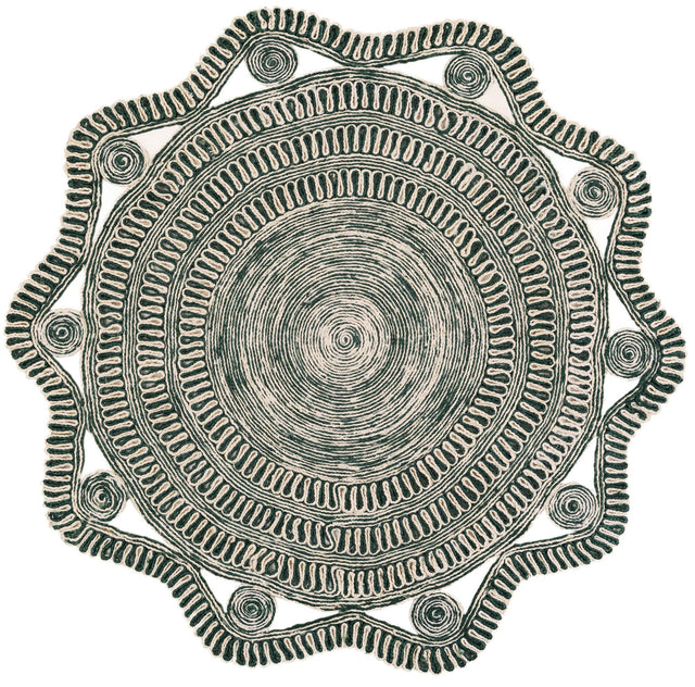 Green and White 6' 1 x 6' 1 Braided Jute Round Rug