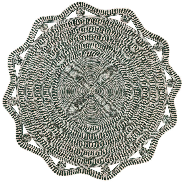 Green and White 8' x 8' Braided Jute Round Rug