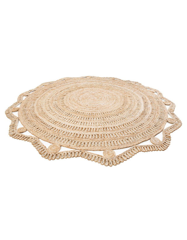 Natural and White 10' x 10' Braided Jute Round Rug