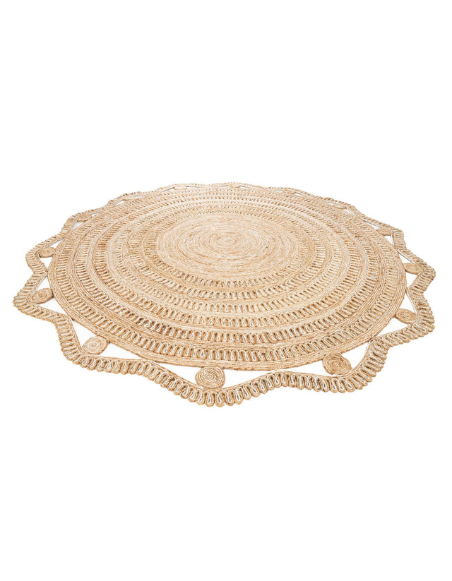 Natural and White 10' x 10' Braided Jute Round Rug