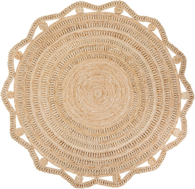 Natural and White 10' x 10' Braided Jute Round Rug
