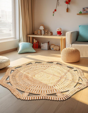 Natural and White 2' x 2' Braided Jute Round Rug