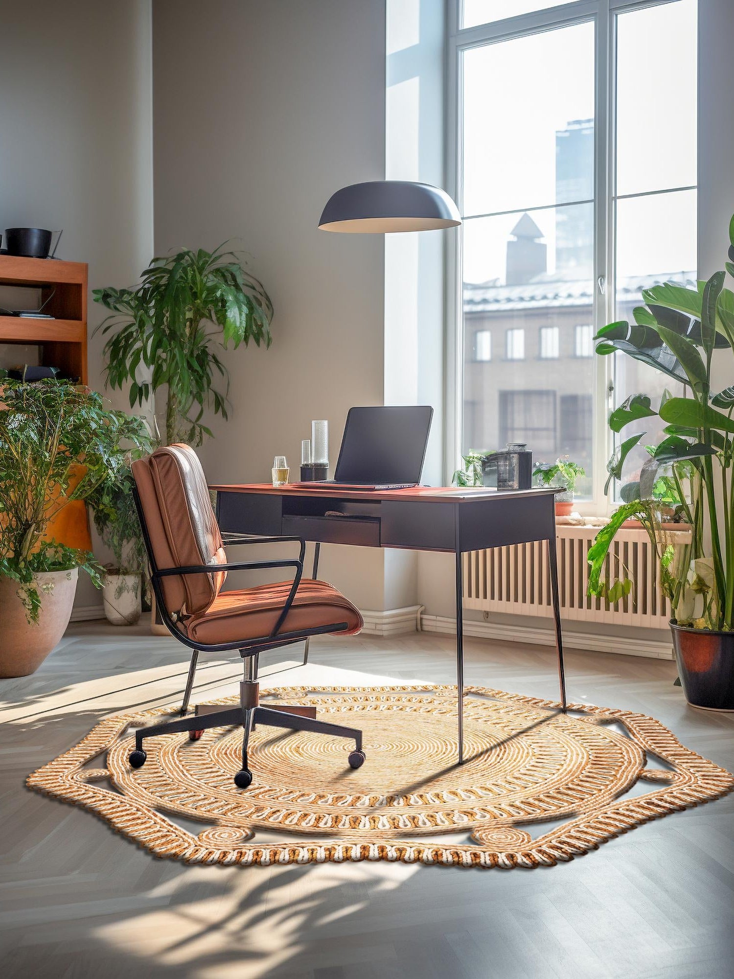 Natural and White 7' 10 x 7' 10 Braided Jute Round Area Rug 100% Jute Hand Braided Natural Eco-Friendly Boho Style Carpet for Living Rooms Dining Office Space Dorms for Sale at Rug Engine