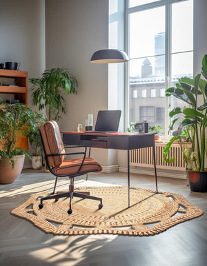 Natural and White 2' x 2' Braided Jute Round Rug