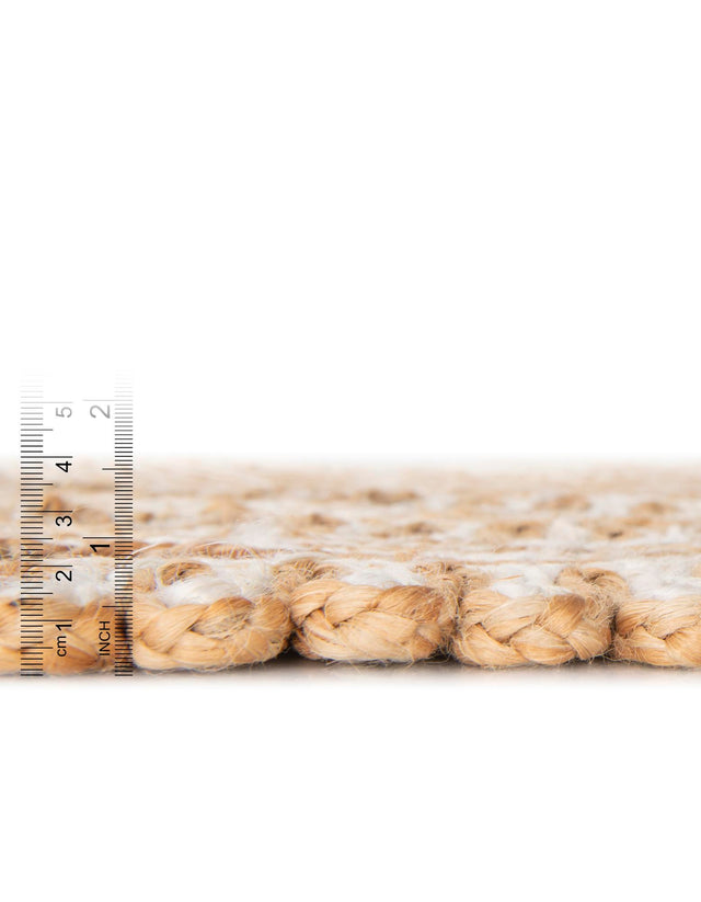 Natural and White 2' x 2' Braided Jute Round Rug