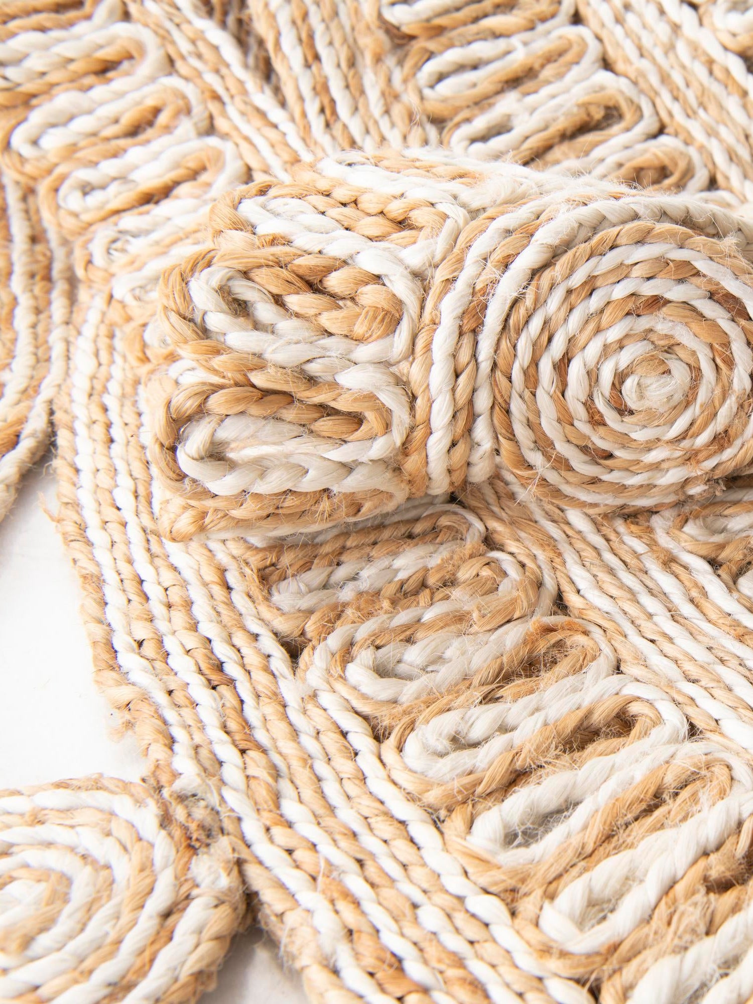 Natural and White 6' 1 x 6' 1 Braided Jute Round Area Rug 100% Jute Hand Braided Natural Eco-Friendly Boho Style Carpet for Living Rooms Dining Office Space Dorms for Sale at Rug Engine