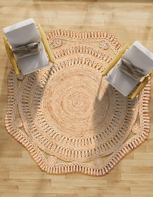 Natural and White 6' 1 x 6' 1 Braided Jute Round Rug