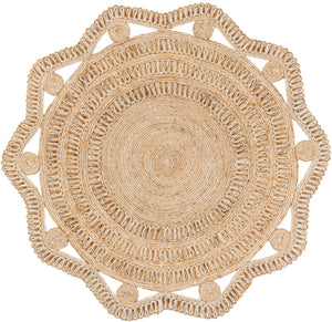 Natural and White 6' 1 x 6' 1 Braided Jute Round Rug