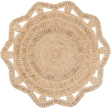 Natural and White 6' 1 x 6' 1 Braided Jute Round Area Rug 100% Jute Hand Braided Natural Eco-Friendly Boho Style Carpet for Living Rooms Dining Office Space Dorms for Sale at Rug Engine
