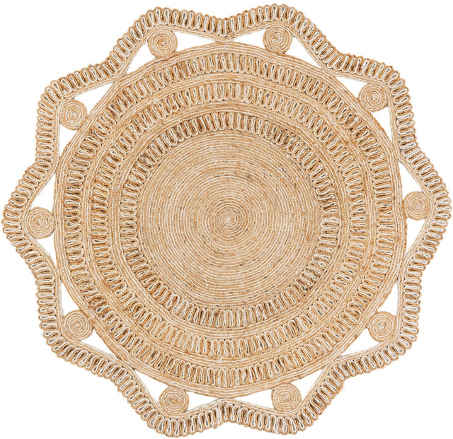 Natural and White 6' 1 x 6' 1 Braided Jute Round Rug