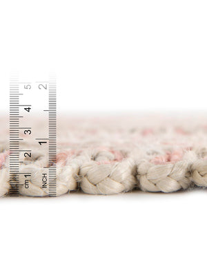 Pink and White 5' 1 x 5' 1 Braided Jute Round Rug