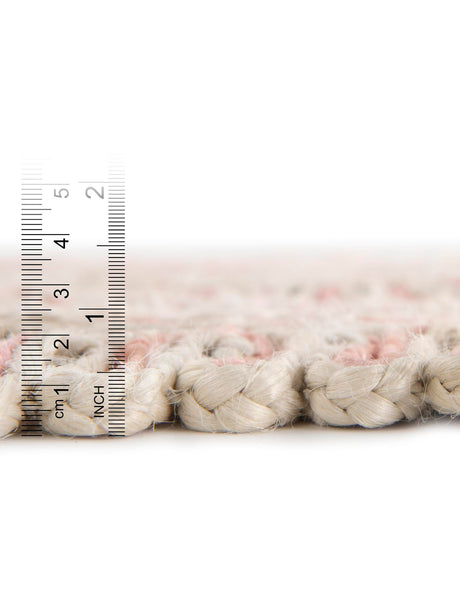 Pink and White 4' 1 x 4' 1 Braided Jute Round Area Rug 100% Jute Hand Braided Natural Eco-Friendly Boho Style Carpet for Living Rooms Dining Office Space Dorms for Sale at Rug Engine