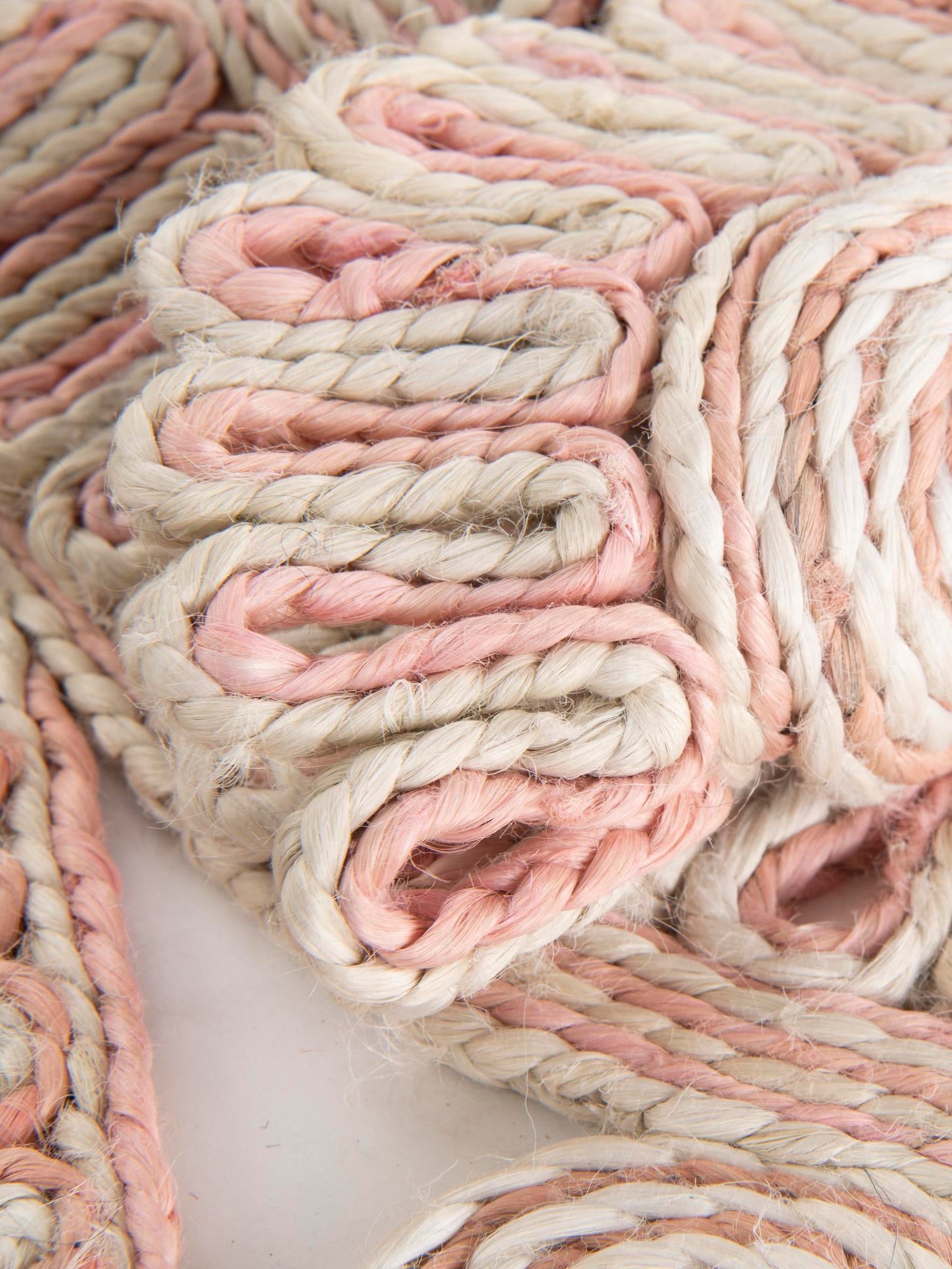 Pink and White 4' 1 x 4' 1 Braided Jute Round Area Rug 100% Jute Hand Braided Natural Eco-Friendly Boho Style Carpet for Living Rooms Dining Office Space Dorms for Sale at Rug Engine