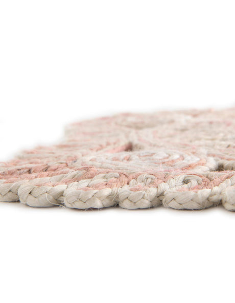 Pink and White 7' 10 x 7' 10 Braided Jute Round Area Rug 100% Jute Hand Braided Natural Eco-Friendly Boho Style Carpet for Living Rooms Dining Office Space Dorms for Sale at Rug Engine